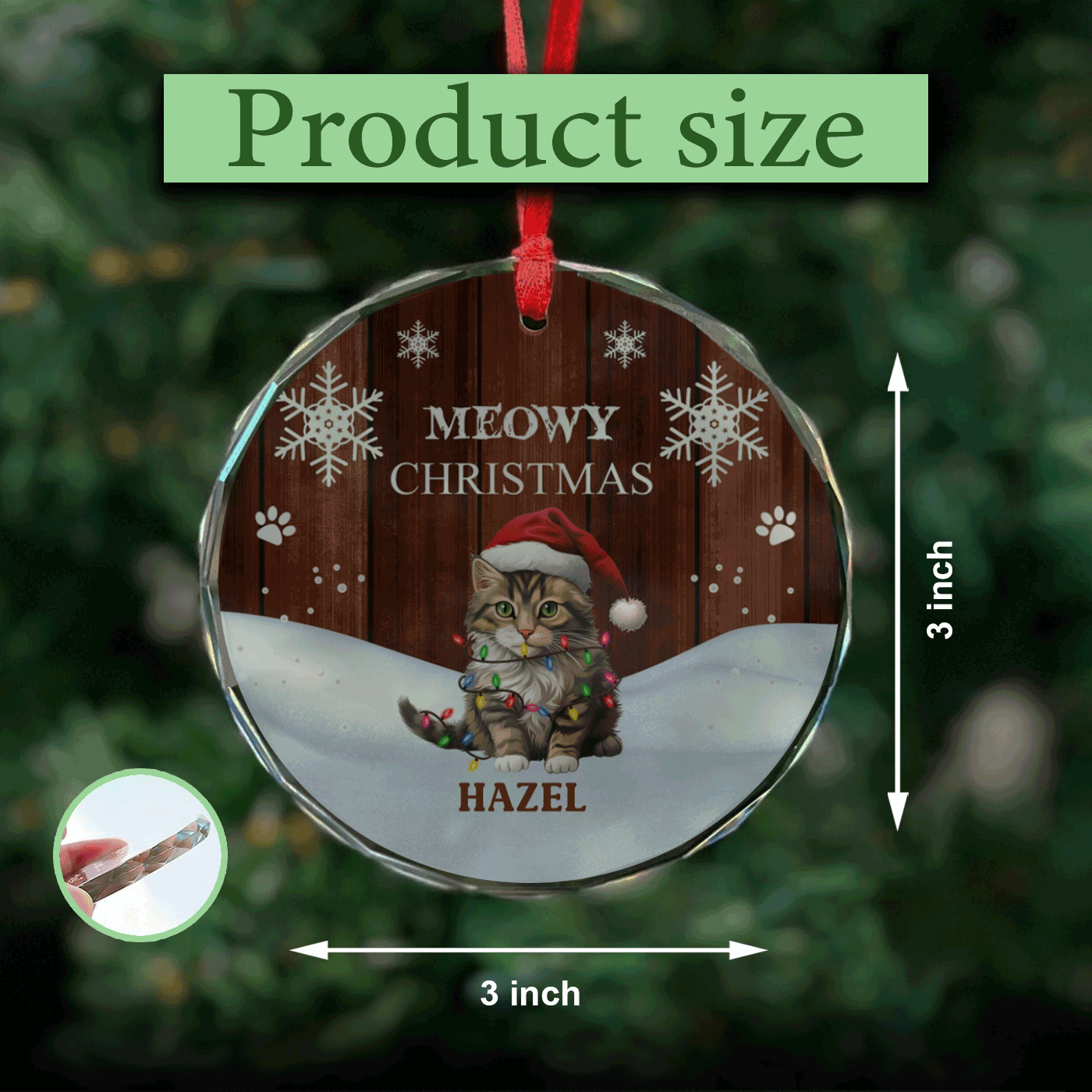 Personalized "Meowy Christmas" Crystal Glass Ornament – Custom Cat Names for Premium Holiday Decor